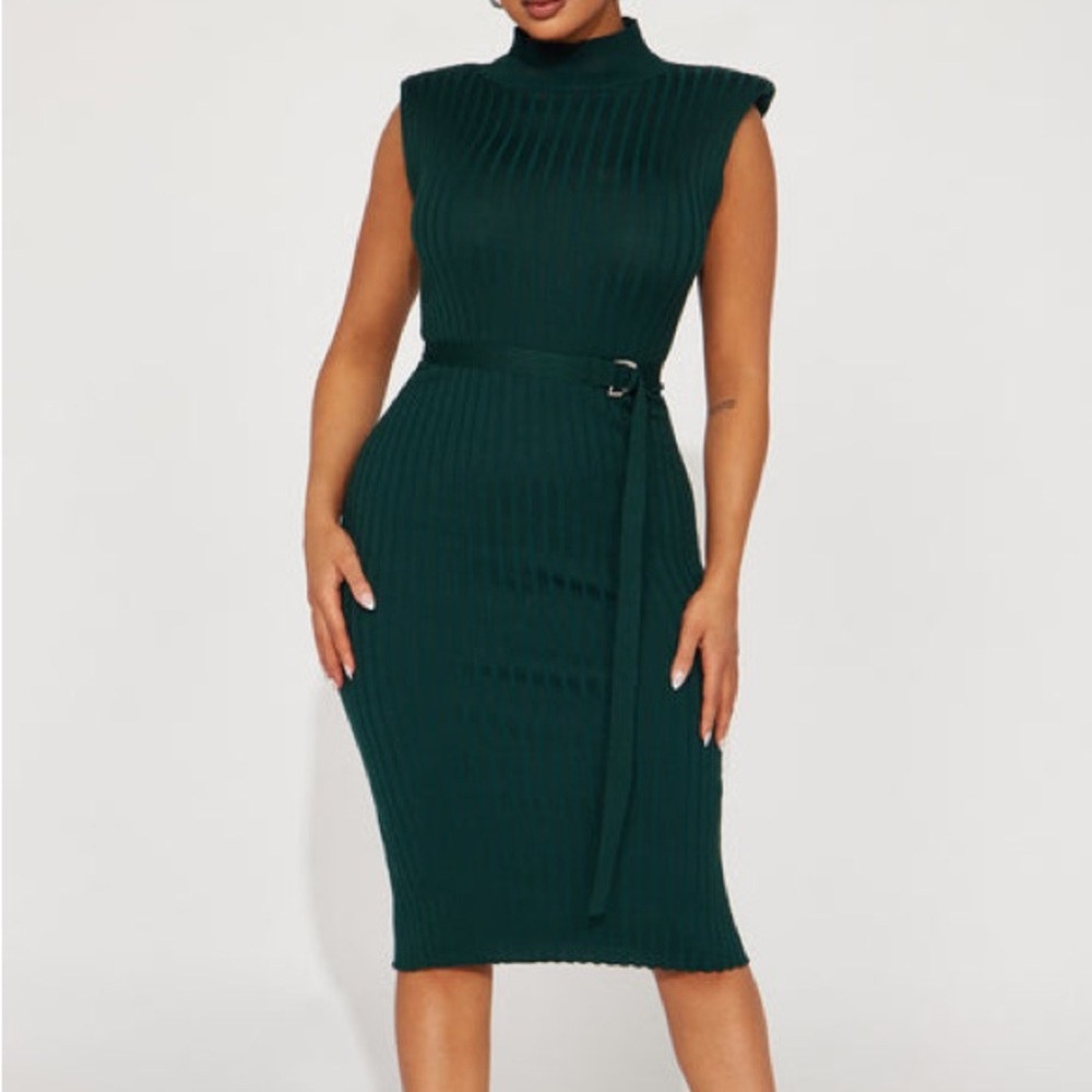 NWOT / Fashion Nova Olive Green Jane Mock Neck Midi Dress (size : S ) - Picture 2 of 8
